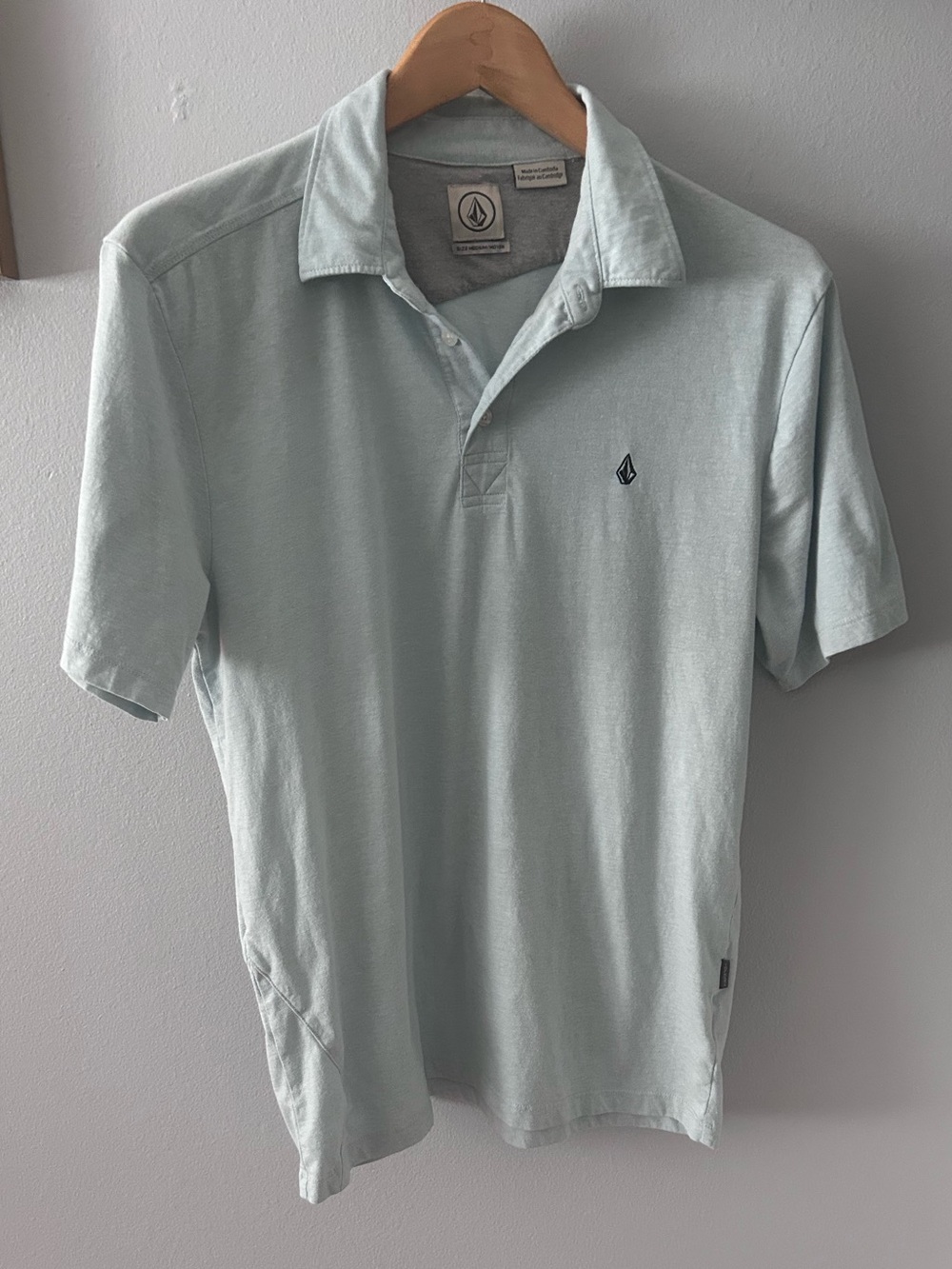 Volcom Wowzer Short Sleeve Polo Shirt Light Green Grey Size M